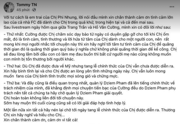 Em trai Phi Nhung lên tiếng giữa ồn ào về tiền cát xê của Hồ Văn Cường, lời nhắn cuối khiến ai cũng nghẹn lòng  - Ảnh 3.