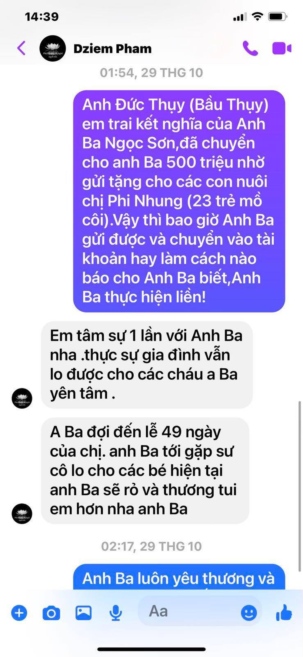 Ngọc Sơn tung đoạn chat với quản lý Phi Nhung khi bị nói làm màu vụ tặng 500 triệu - Ảnh 1.