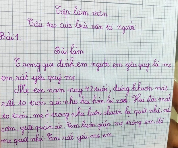 Bài văn tả mẹ của học sinh Tiểu học: Khuôn mặt to tròn xoè, chỉ có 5 câu mà phụ huynh đọc xong chắc xấu hổ lắm - Ảnh 1.