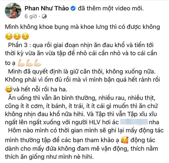 Phan Như Thảo tuyên bố dừng giảm cân vì 