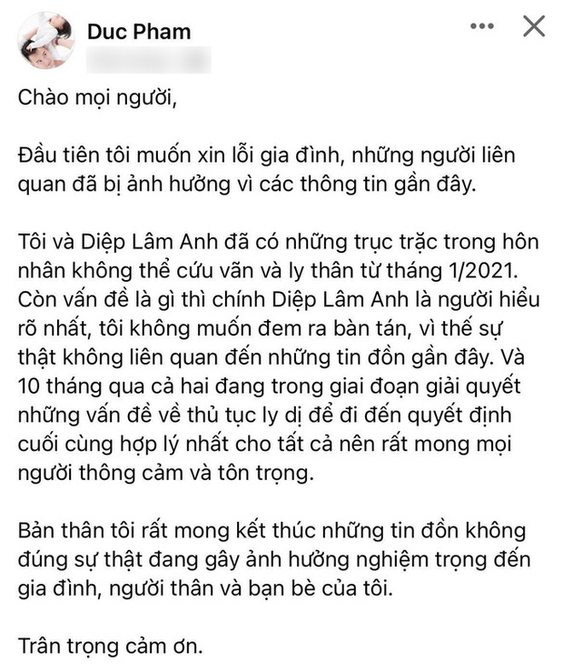 Chồng thiếu gia của Diệp Lâm Anh: Hôn nhân không thể cứu vãn, chúng tôi ly thân từ tháng 1/2021! - Ảnh 2.