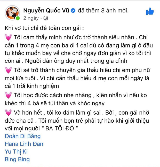 Là người đàn ông duy nhất trong nhà có 3 con gái, ông xã Đoàn Di Băng buộc mình phải luôn làm 1 việc - Ảnh 2.